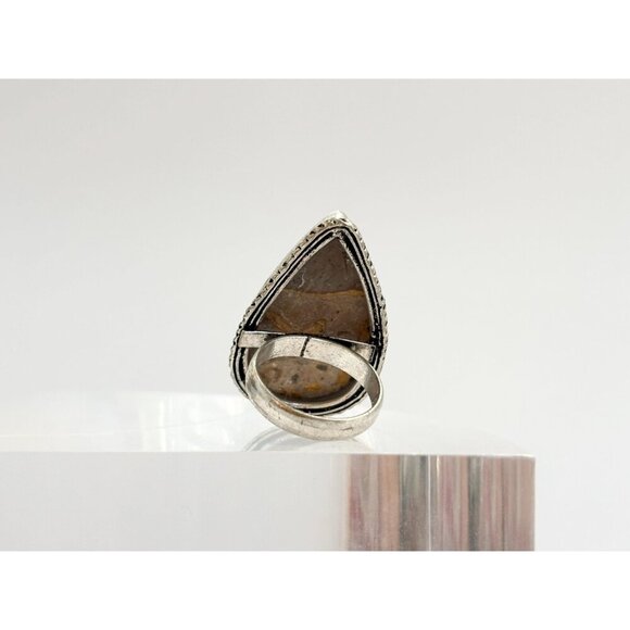 Agate Teardrop Shaped Southwest Style 925 Sterling Silver Vintage Ring - sz 5 - Picture 5 of 9